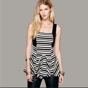 Free People Peplum Striped Black and Cream Top